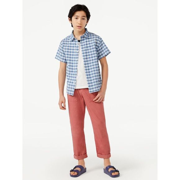 Free Assembly Boys Madras Button Down Shirt L - Picture 3 of 5